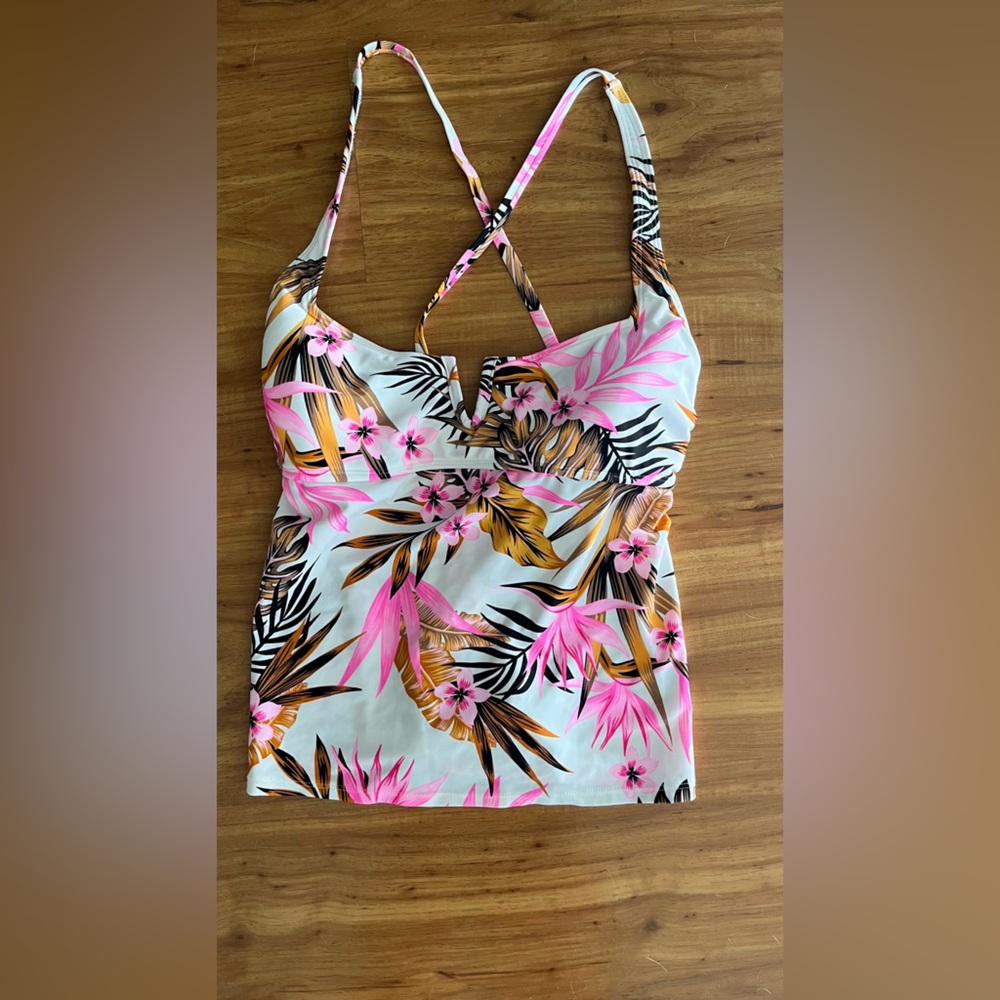 Salt + Cove Pink and Orange Floral tankini top
